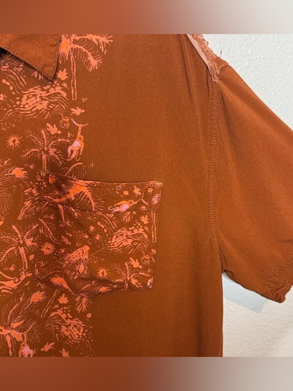 We The Free FP Share Good Vibes Monkey Island Button Down | Rust Boho S - Picture 4 of 9